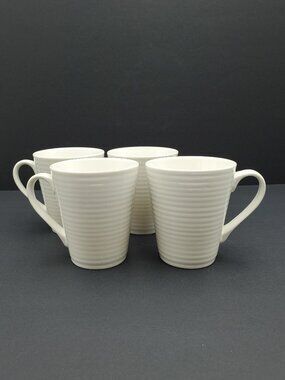 Food Network Ripple Mugs White Embossed Rings Stoneware Mugs